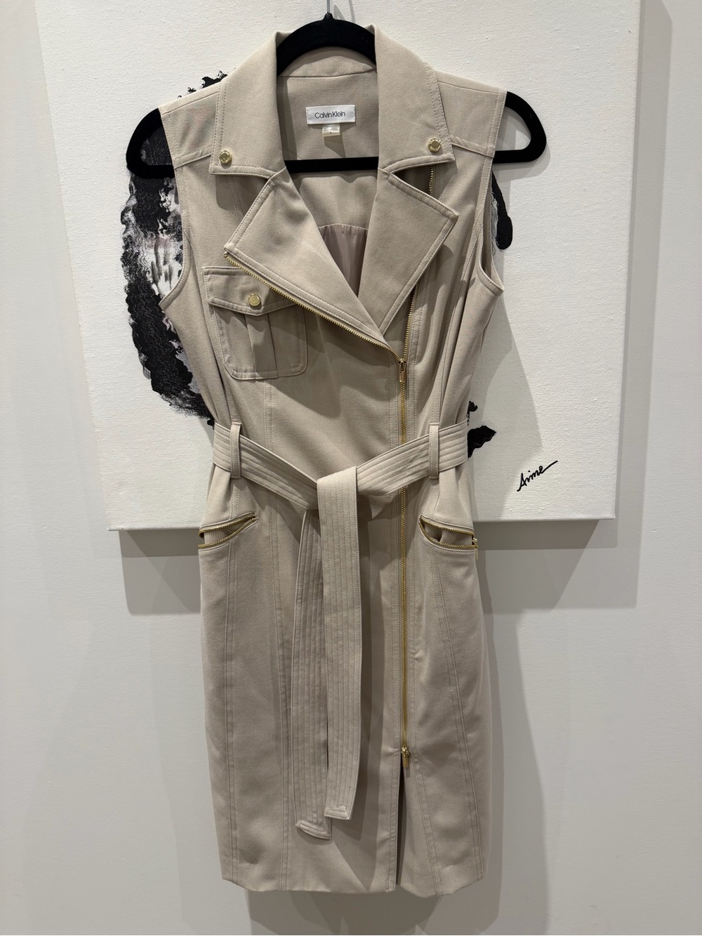 Calvin Klein Sleeveless Trench Vest in Light Beige